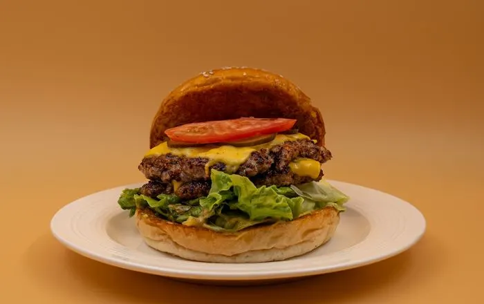 An American double beef cheeseburger at Aha Burger’s Jiefangbei branch.