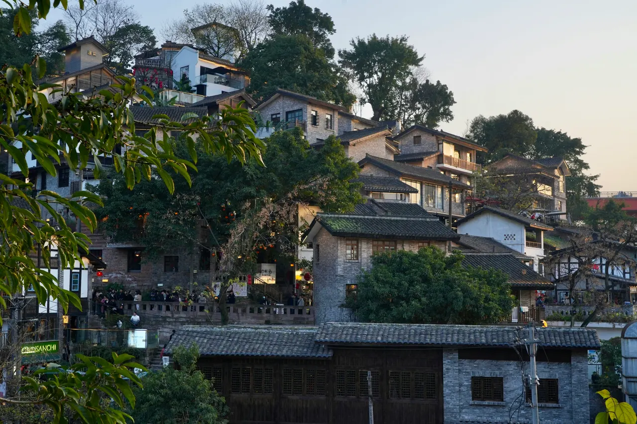Tiled houses, terrace paths and steps on the hillside at Longmenhao Old Street