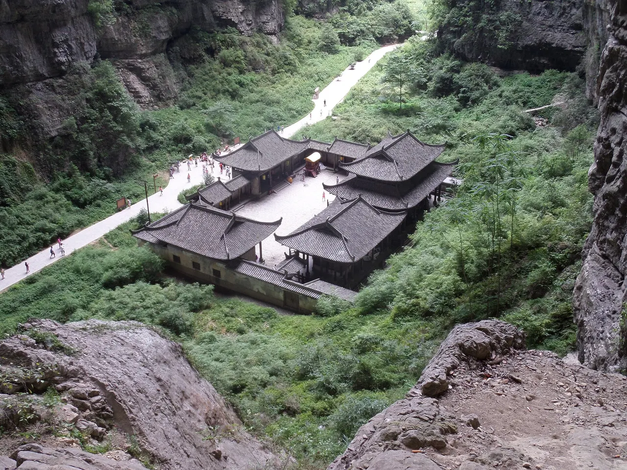 Replica Tianfu post house near the base of Tianlong Bridge in the Wulong karst valley